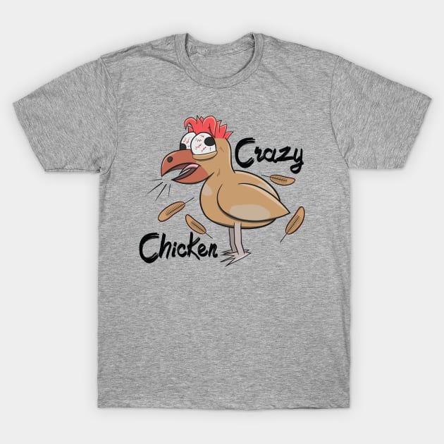 Crazy Shocked Farm Chicken Funny Cartoon White T-Shirt by Dad n Son Designs